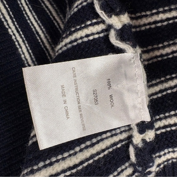 ANN MASHBURN Sweater Womens Medium Boat Neck Wool Navy Cold Shoulder Striped - Picture 4 of 13